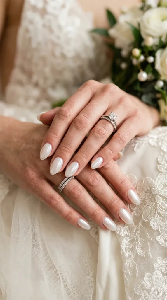 Milky White Pearl Nails
