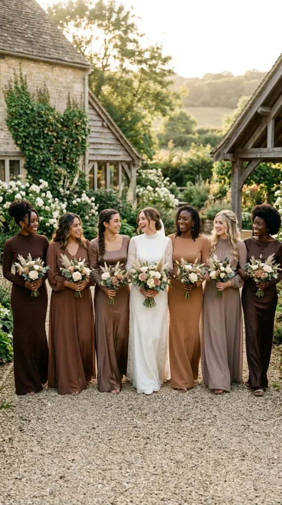 Mismatched Brown Bridesmaid Dresses