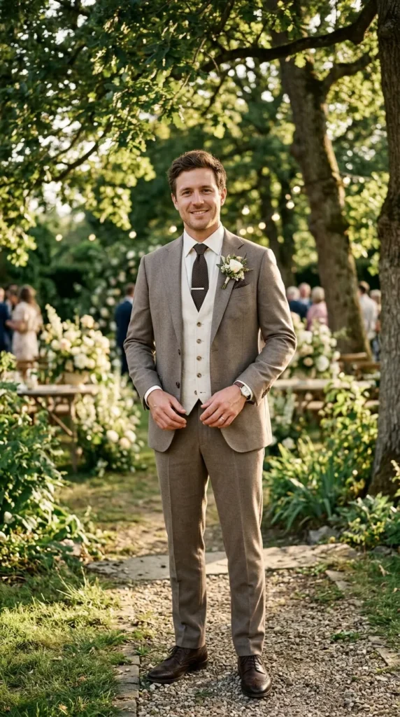 Neutral Suit with a Textured Vest