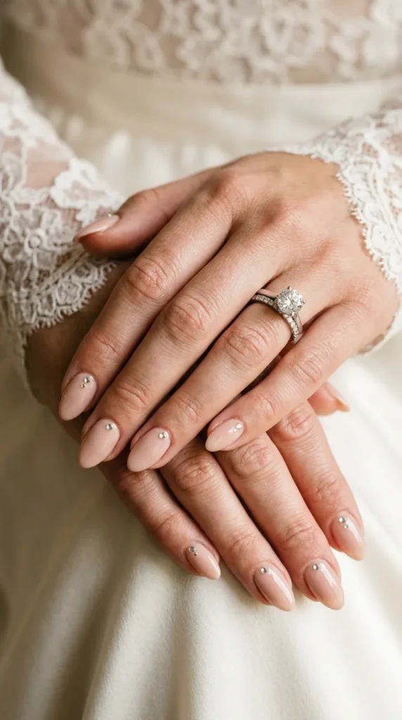 Nude Nails with Tiny Crystal Accents