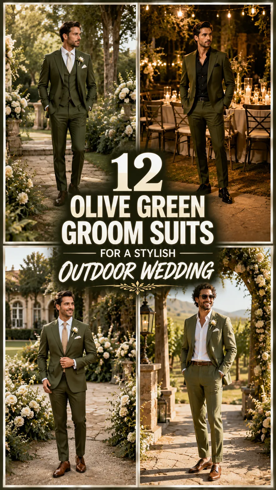 Olive Green Groom Suits for a Stylish Outdoor Wedding