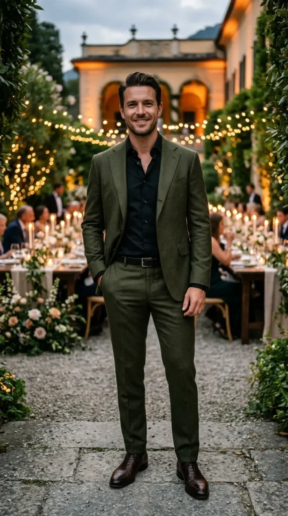 Olive Green Suit with a Black Shirt