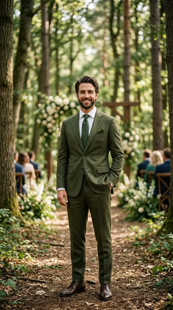 Olive Green Suit with a Tonal Tie