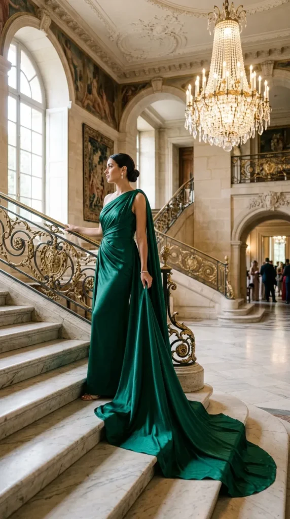 One-Shoulder Emerald Gowns