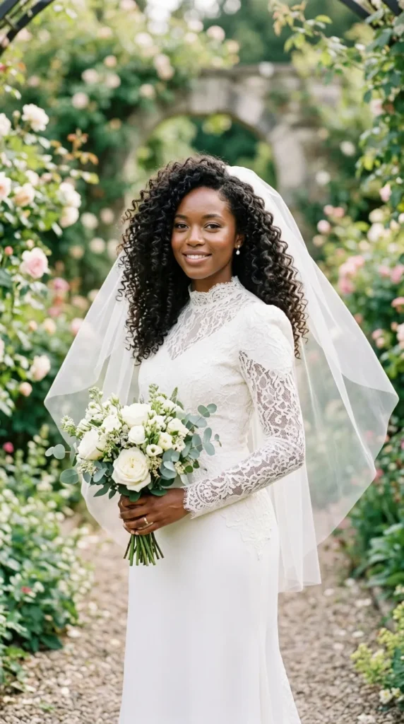 Pair Natural Curls With a Lightweight Veil