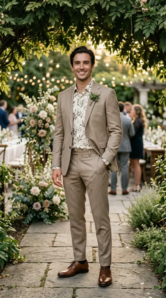 Patterned Shirt Under a Neutral Suit