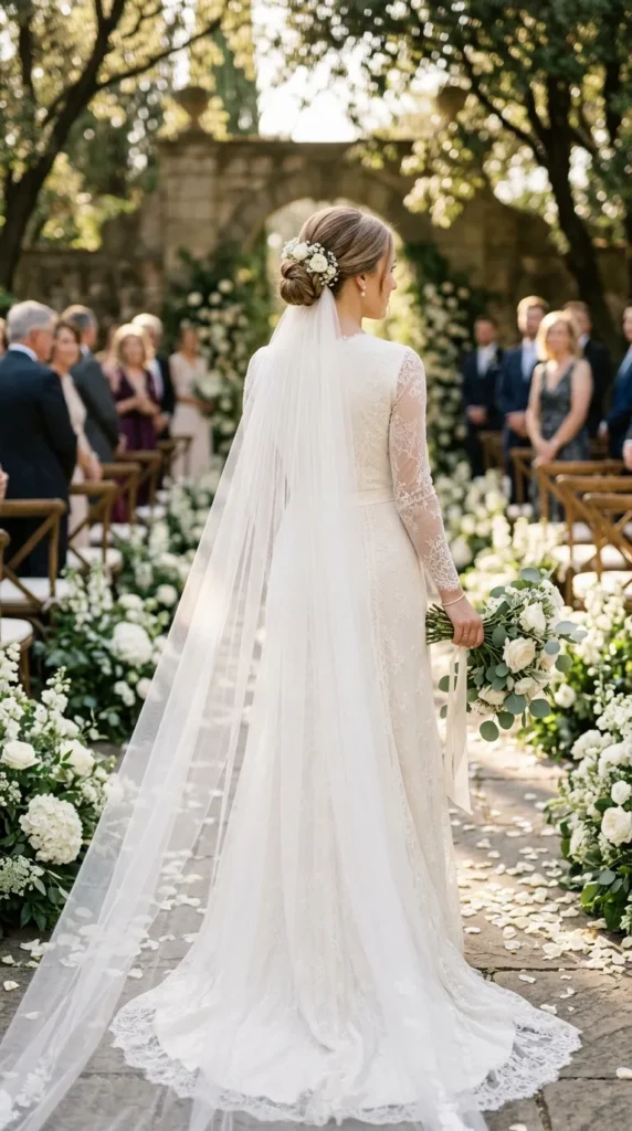 Place Flowers Beneath or Beside the Wedding Veil