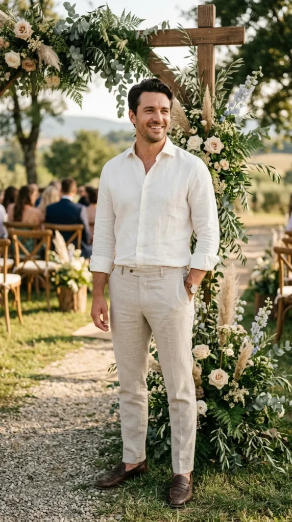 Relaxed White Shirt with Tailored Trousers
