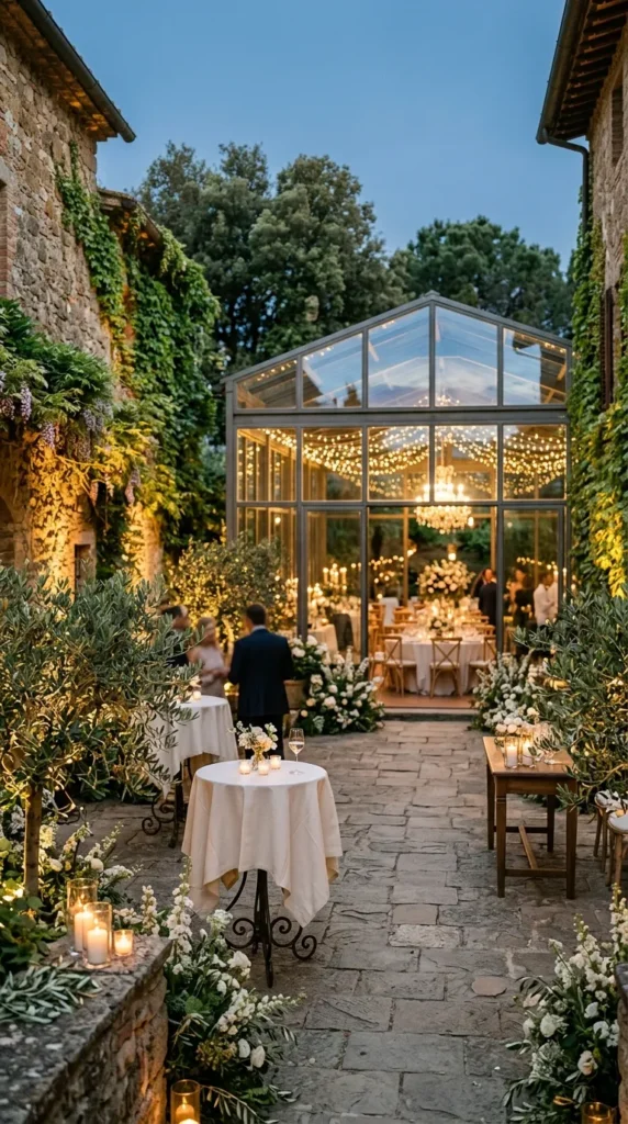 Stone Courtyard with Glass Pavilion