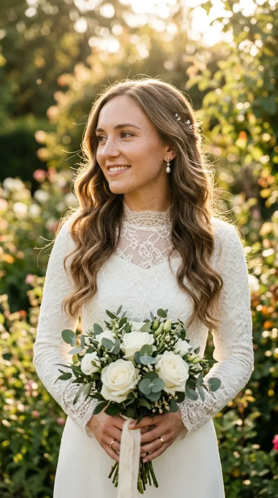 Style Loose Waves With Delicate Drop Earrings