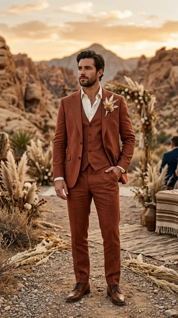 Terracotta or Rust Groom Suit