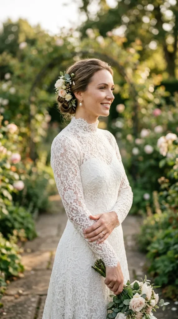 Tuck Delicate Blooms Into a Low Bridal Chignon