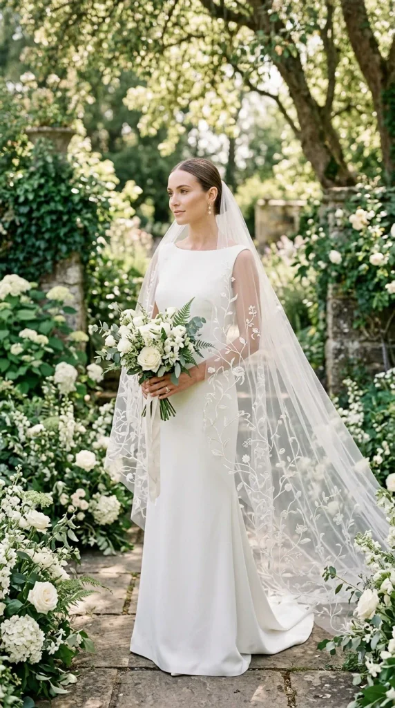 Botanical Embroidered Veil With Leaves and Vines