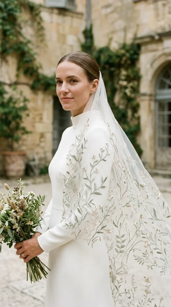 Botanical Floral Veil With Leaves and Blossoms