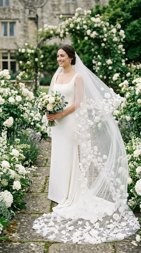 Cathedral Veil With 3D Floral Appliqués