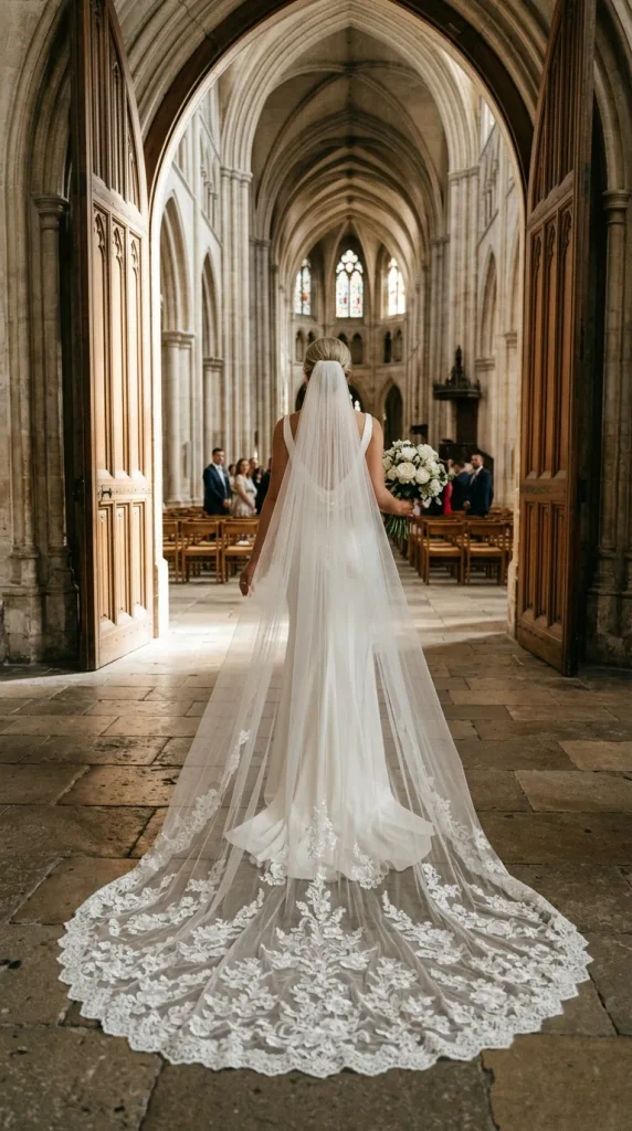 Cathedral Veil With a Dramatic Lace Train
