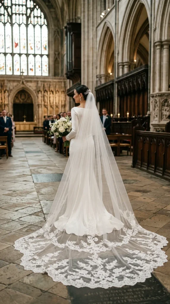 Cathedral Veil With a Dramatic Lace Train