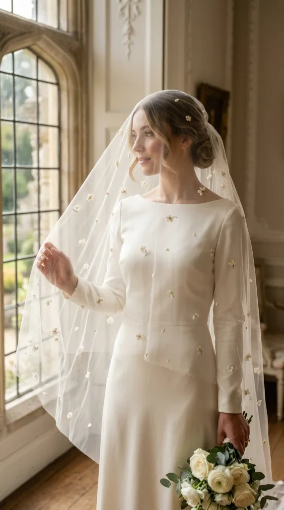 Delicate Floral Embroidered Veil for a Romantic Look