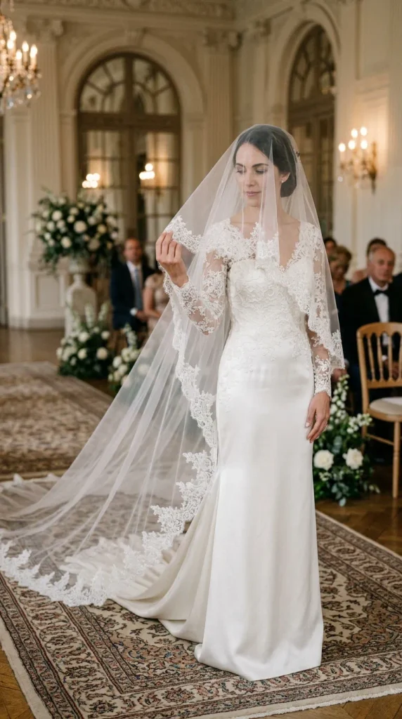Double-Layer Cathedral Veil With a Soft Blusher