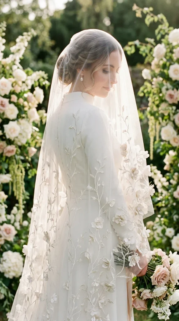 Embroidered Veil With Floral Appliqué Details