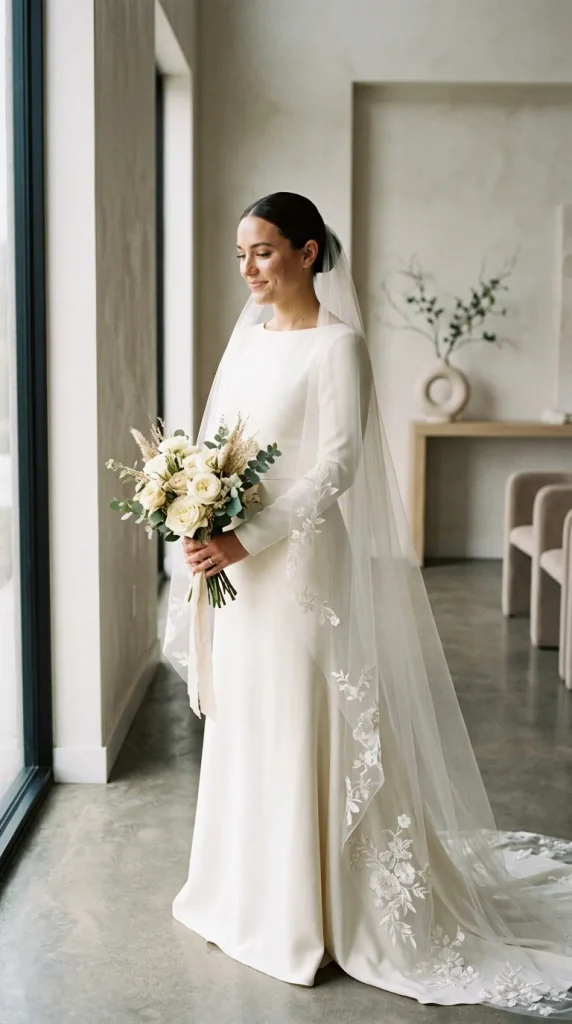 Floral Appliqué Edge Veil for Modern Romance