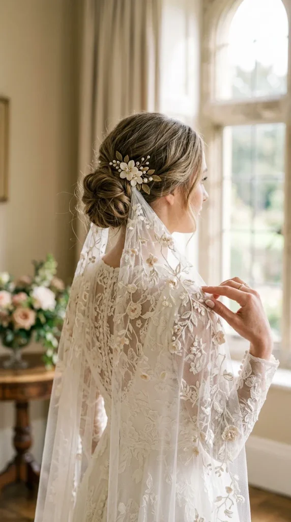 Floral Veil With a Matching Flower Hairpiece