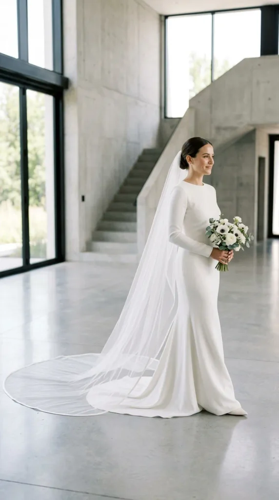 Minimalist Silk-Edge Cathedral Veil