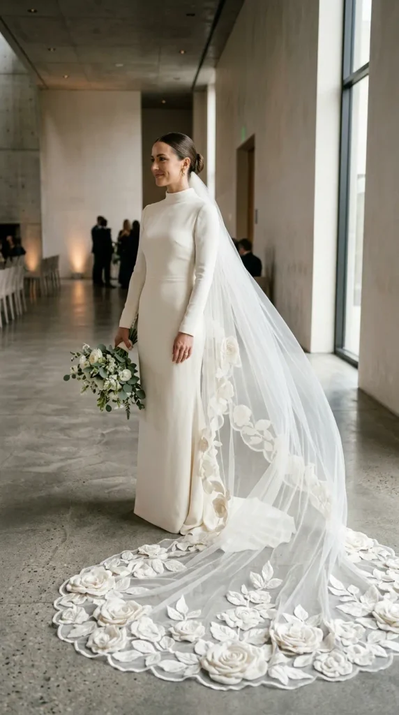 Oversized Floral Border Veil for a Fashion-Forward Bride