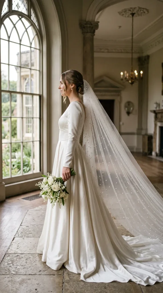 Pearl-Detailed Cathedral Veil