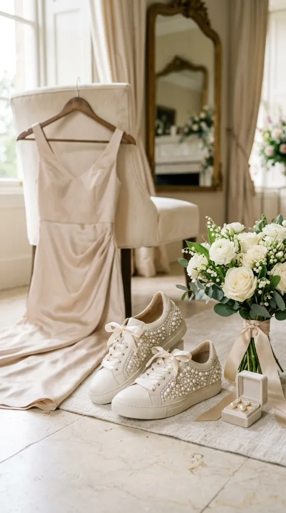 Pearl-Embellished Custom Sneakers for Soft Glamour