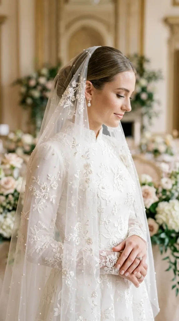 Pearl-Embroidered Veil for Soft Luxury