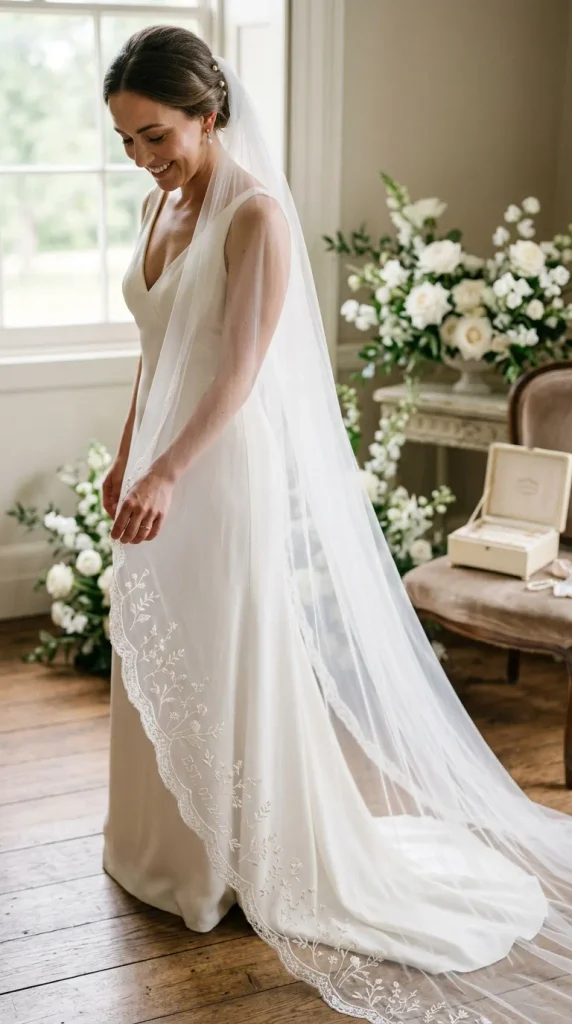 Personalized Cathedral Veil With Embroidered Details