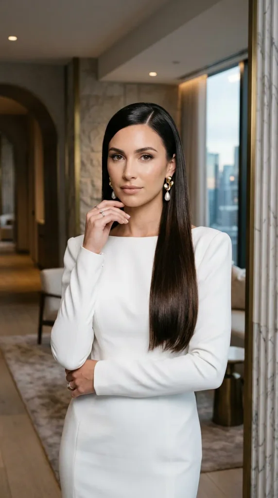 Sleek Straight Hair With a Deep Side Part