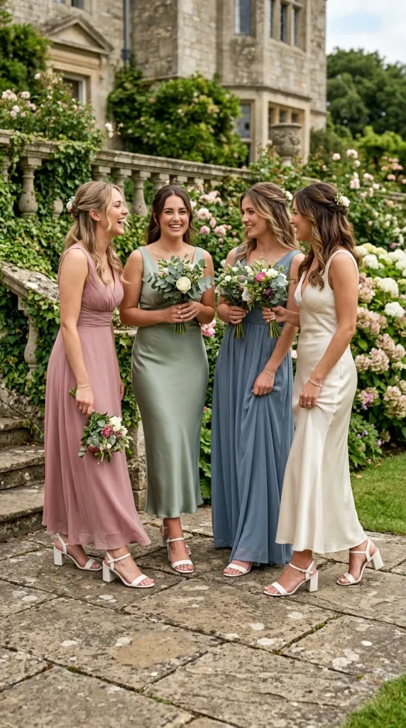 White Block Heels for a Stable Wedding-Day Look