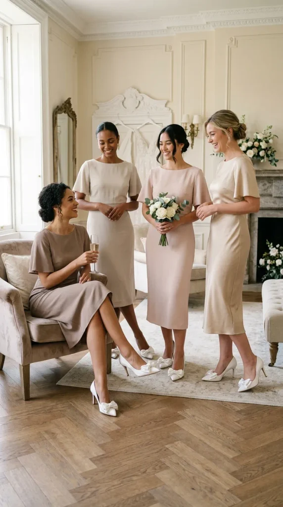 White Bow Heels for a Fashion-Forward Bride Squad