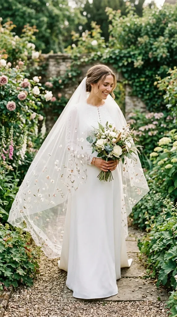 Wildflower Scattered Veil for a Garden Wedding