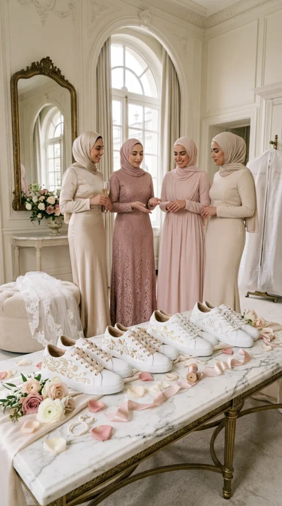 Personalized White Sneakers With Each Bridesmaid's Name